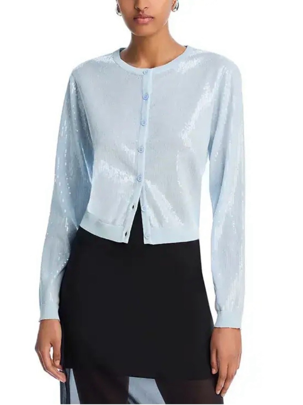 Sequin Blue Crewneck Cardigan Sweater by Aqua